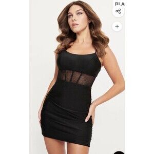 Faviana Black Short Stretch Dress Illusion Sequin Bodice Sz 4 S10916 NWT $278